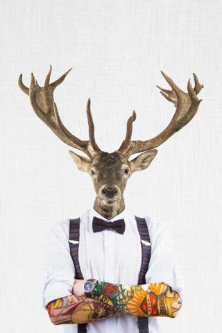 Deer Man White Modern Wood Framed Art Print with Double Matting by Tai Prints