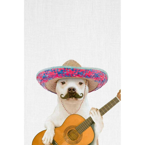 Dog Guitarist Black Modern Wood Framed Art Print by Tai Prints