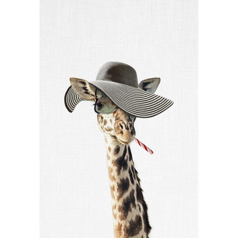 Giraffe Dressed in a Hat Black Modern Wood Framed Art Print with Double Matting by Tai Prints