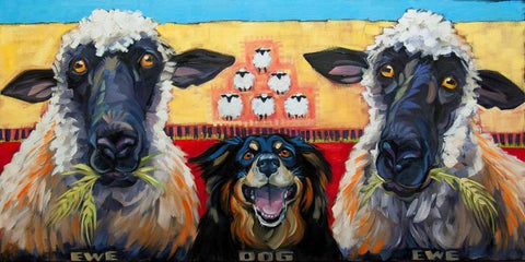 Ewe Dog Ewe Black Ornate Wood Framed Art Print with Double Matting by Townsend, Connie R.