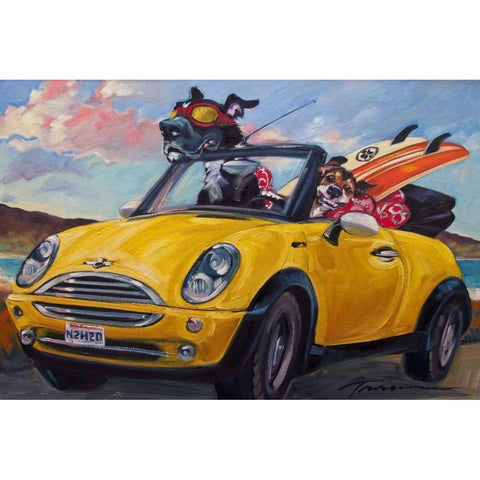 Sunup Surfdogs Black Modern Wood Framed Art Print by Townsend, Connie R.