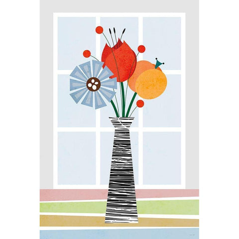 Flowers in Colour Black Modern Wood Framed Art Print with Double Matting by Tomas Design