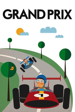 Grand Prix White Modern Wood Framed Art Print with Double Matting by Tomas Design