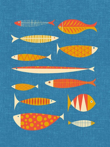 Scandia Fish Orange Black Ornate Wood Framed Art Print with Double Matting by Theodore, James