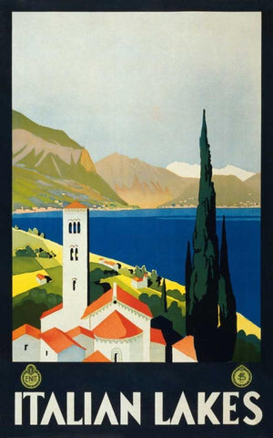 Italian Lakes White Modern Wood Framed Art Print with Double Matting by Unknown