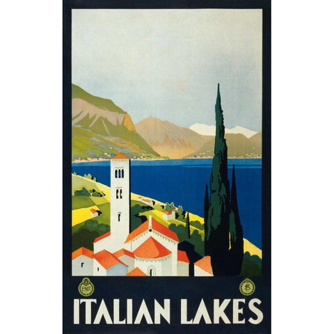 Italian Lakes Gold Ornate Wood Framed Art Print with Double Matting by Unknown