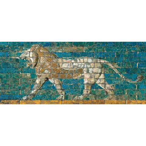 Panel with Striding Lion, ca. 604-562 B.C.E. White Modern Wood Framed Art Print by Unknown