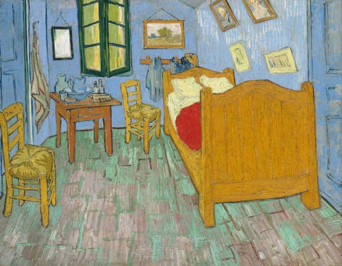 The Bedroom 1888 Black Ornate Wood Framed Art Print with Double Matting by Van Gogh, Vincent