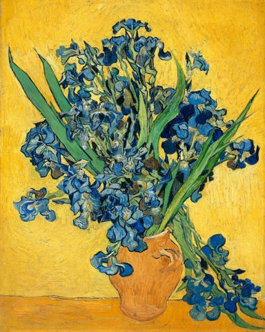 Irises 1890 Black Ornate Wood Framed Art Print with Double Matting by Van Gogh, Vincent