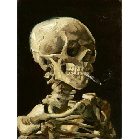 Skull with Burning Cigarette Black Modern Wood Framed Art Print with Double Matting by Van Gogh, Vincent