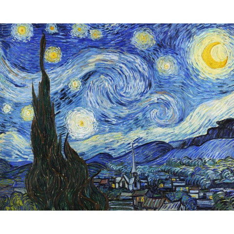 Starry Night Black Modern Wood Framed Art Print with Double Matting by Van Gogh, Vincent