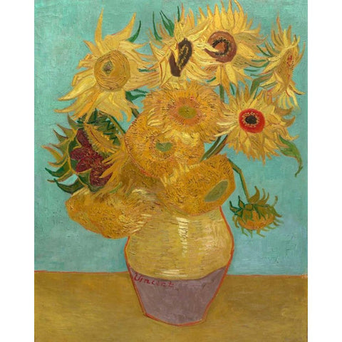 Sunflowers 1889 Black Modern Wood Framed Art Print with Double Matting by Van Gogh, Vincent