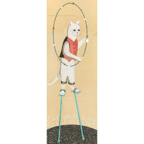 Cat on Stilts White Modern Wood Framed Art Print by Verhoeven, Judy