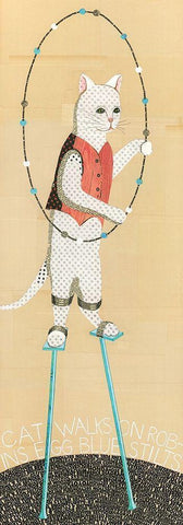 Cat on Stilts White Modern Wood Framed Art Print with Double Matting by Verhoeven, Judy