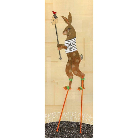 Rabbit on Stilts White Modern Wood Framed Art Print by Verhoeven, Judy