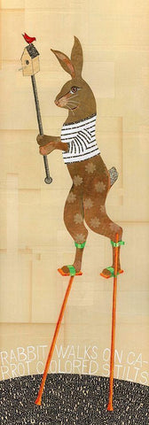 Rabbit on Stilts White Modern Wood Framed Art Print with Double Matting by Verhoeven, Judy