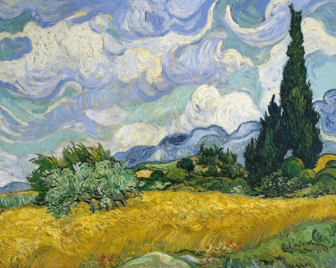 Wheat Field with Cypresses Black Ornate Wood Framed Art Print with Double Matting by Van Gogh, Vincent