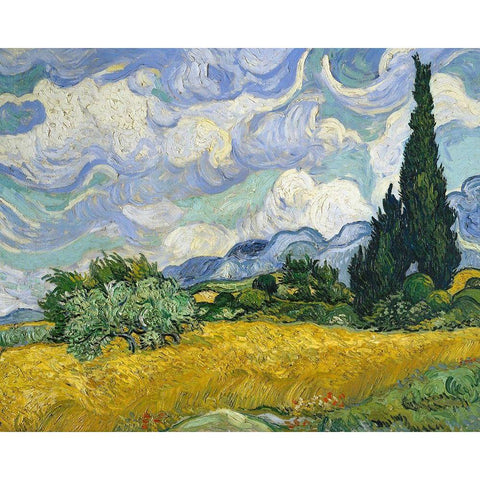 Wheat Field with Cypresses Black Modern Wood Framed Art Print with Double Matting by Van Gogh, Vincent