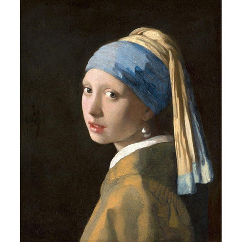 Girl with a Pearl Earring Gold Ornate Wood Framed Art Print with Double Matting by Vermeer, Johannes