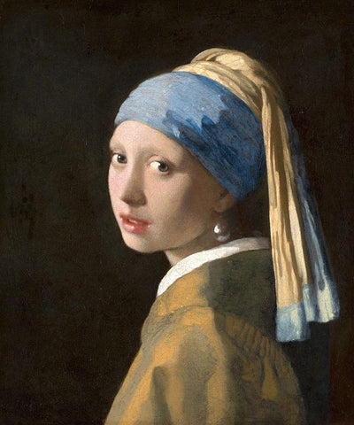 Girl with a Pearl Earring White Modern Wood Framed Art Print with Double Matting by Vermeer, Johannes