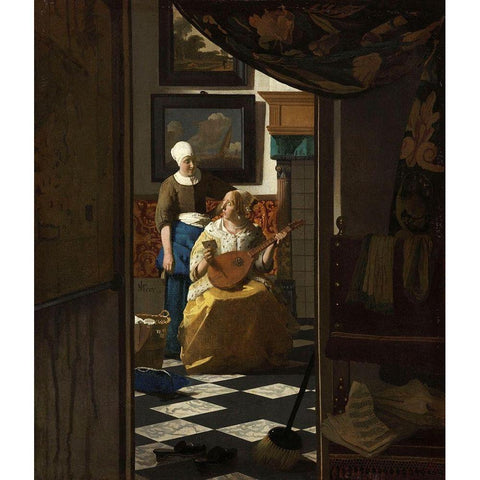 The Love Letter Gold Ornate Wood Framed Art Print with Double Matting by Vermeer, Johannes