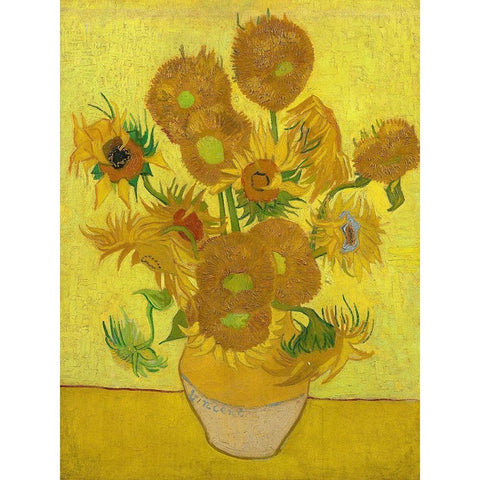 Sunflowers Black Modern Wood Framed Art Print with Double Matting by Van Gogh, Vincent