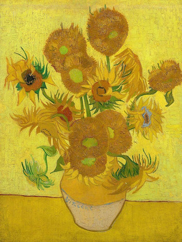 Sunflowers White Modern Wood Framed Art Print with Double Matting by Van Gogh, Vincent