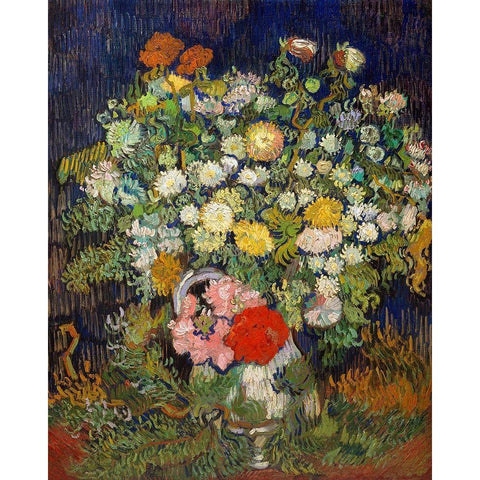 Bouquet of Flowers in a Vase, 1890 White Modern Wood Framed Art Print by Van Gogh, Vincent