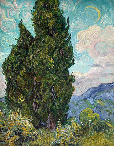 Cypresses, 1889 Black Ornate Wood Framed Art Print with Double Matting by Van Gogh, Vincent