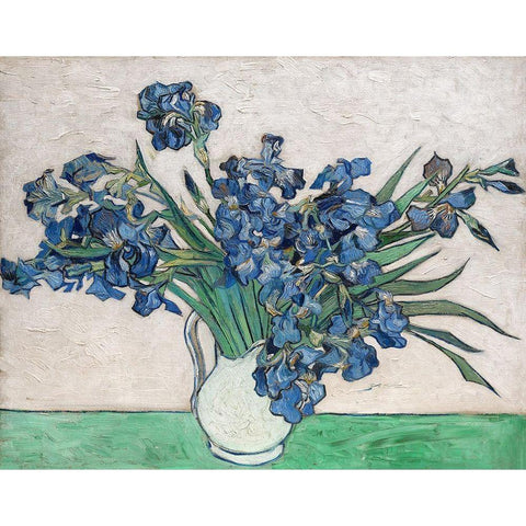 Irises, 1890 (White Vase) White Modern Wood Framed Art Print by Van Gogh, Vincent