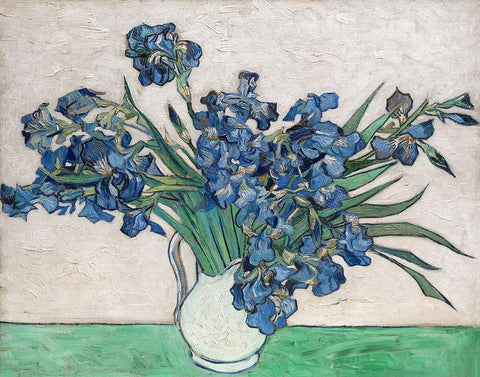 Irises, 1890 (White Vase) Black Ornate Wood Framed Art Print with Double Matting by Van Gogh, Vincent