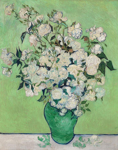 Roses, 1890 (Green Vase) White Modern Wood Framed Art Print with Double Matting by Van Gogh, Vincent