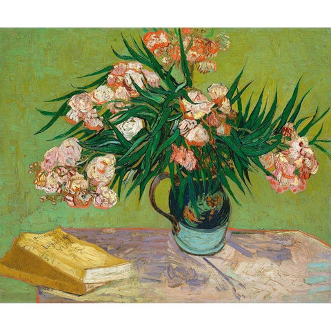 Oleanders, 1888 White Modern Wood Framed Art Print by Van Gogh, Vincent