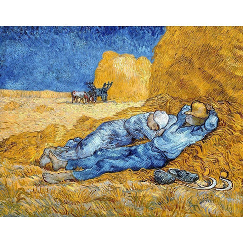 Noon - Rest from Work, 1891 Gold Ornate Wood Framed Art Print with Double Matting by Van Gogh, Vincent