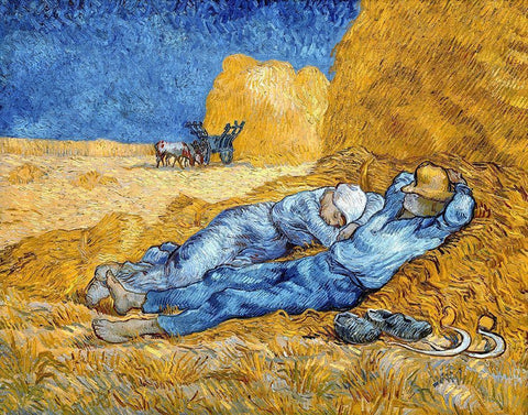 Noon - Rest from Work, 1891 White Modern Wood Framed Art Print with Double Matting by Van Gogh, Vincent