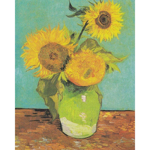 Three Sunflowers in a Vase, 1888 Gold Ornate Wood Framed Art Print with Double Matting by Van Gogh, Vincent