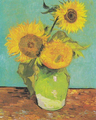 Three Sunflowers in a Vase, 1888 Black Ornate Wood Framed Art Print with Double Matting by Van Gogh, Vincent