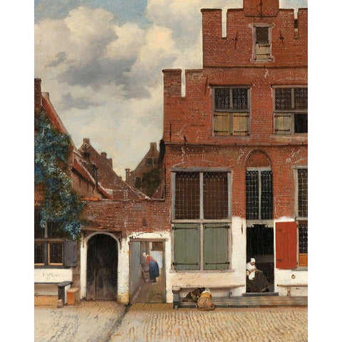 View of Houses in Delft, Known as The Little Street, c. 1658 Gold Ornate Wood Framed Art Print with Double Matting by Vermeer, Johannes