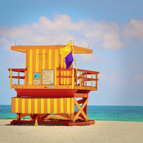 Lifeguard Station White Modern Wood Framed Art Print by Vargas, Carlos