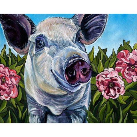 Pigs and Peonies Black Modern Wood Framed Art Print with Double Matting by Wronski, Kathryn