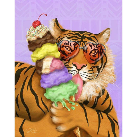 Party Safari Tiger Gold Ornate Wood Framed Art Print with Double Matting by Warren, Shari