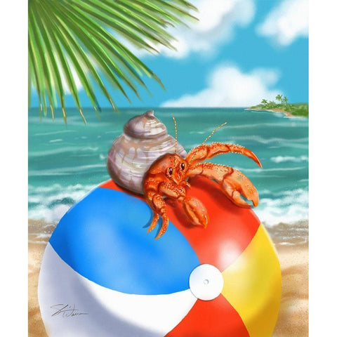 Beach Friends - Hermit Crab Black Modern Wood Framed Art Print by Warren, Shari