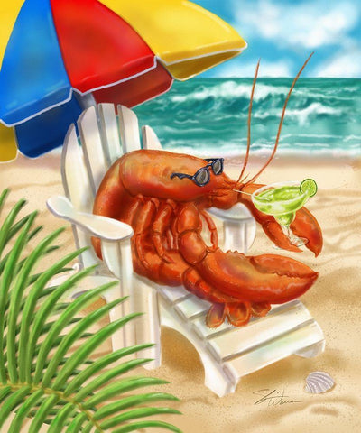 Beach Friends - Lobster Black Ornate Wood Framed Art Print with Double Matting by Warren, Shari