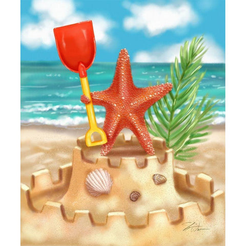 Beach Friends - Starfish Black Modern Wood Framed Art Print with Double Matting by Warren, Shari