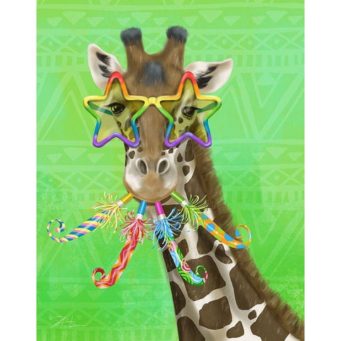 Party Safari Giraffe Gold Ornate Wood Framed Art Print with Double Matting by Warren, Shari