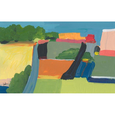 Small Town On a Hill No. 1 White Modern Wood Framed Art Print by Weiss, Jan