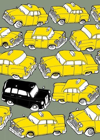 Odd Ones - Black Cab Black Ornate Wood Framed Art Print with Double Matting by Wilson, Duncan