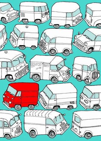 Odd Ones - Red Van White Modern Wood Framed Art Print with Double Matting by Wilson, Duncan