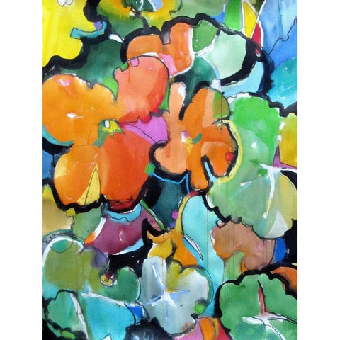 Nasturtiums Black Modern Wood Framed Art Print with Double Matting by Weil, Emily