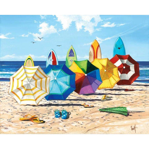 Brellas and Boards White Modern Wood Framed Art Print by Westmoreland, Scott